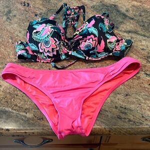 Floral Black and Pink Bikini Set